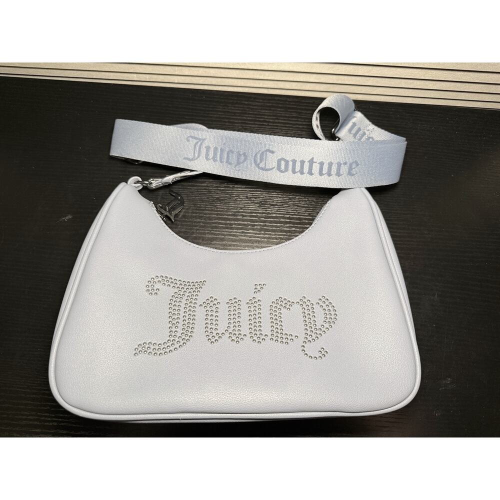 Juicy Couture Y2K Shoulder Bag Light Blue Studded Logo Baguette Adjustable Strap